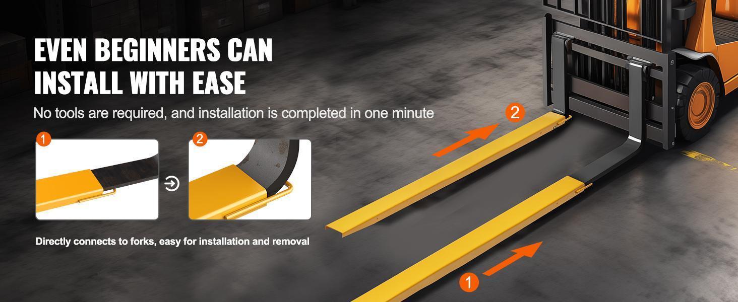 VEVOR Pallet Fork Extensions, TikTokShopBlackFriday, Max, 96" Length 6.5" Width, Heavy Duty Carbon Steel Fork Extensions for Forklifts, 1 Pair Forklift Extensions, Industrial Forklift Fork Attachments for Forklift Truck