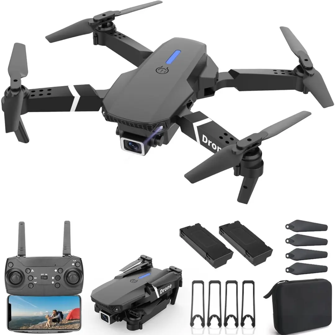 1080P FPV Folding RC Quadcopter Mini Drone Aeroplanes with Camera, Pocket Drone Aeroplanes - Beginner-Friendly, 2 Batteries, Carry Case, Accessories, Indoor-Outdoor Toy, 18-Month Repair Service, Ideal for Kids
