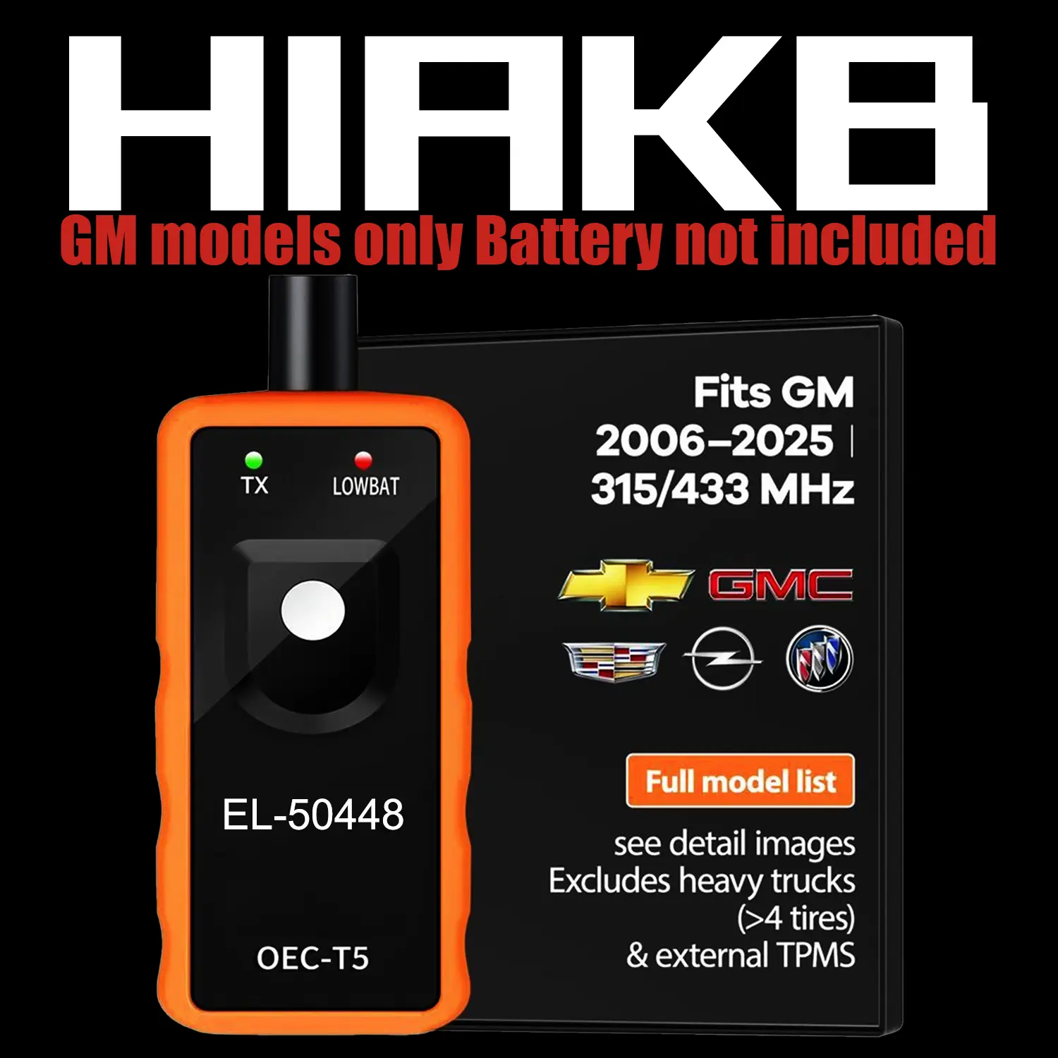 [GM only not universal 315/433MHz] EL-50448 TPMS Relearn Tool for GM Tire Sensor TPMS Reset Tool Tire Pressure Monitor system Activation Tool OEC-T5 for GM Buick/Chevy/Cadillac Series Vehicles 2023 Edition (Battery not included)