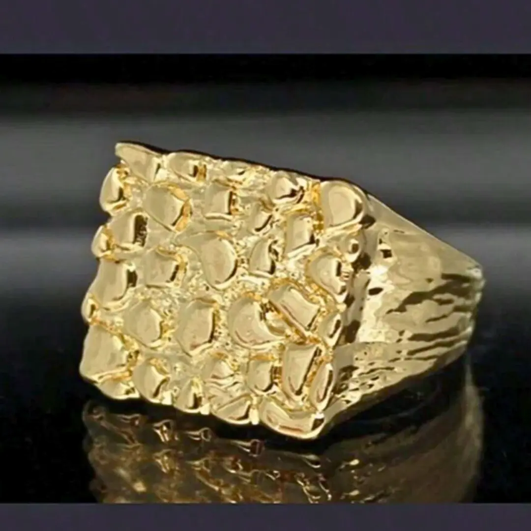 1pc gold plated square fashion men's nugget ring with simple design, suitable for wedding ring, engagement ring, valentine's day jewelry gift