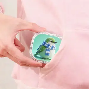 Blue White Striped Scarf Green Feather Bird Printed Retainer Box, Portable Sealed Denture Storage Box, Student Portable Orthodontic Retainer Box, Waterproof Scratch Resistant Invisible Braces Storage Box