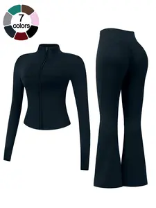Women's Two-Piece Loungewear Set with Long Sleeve Zip Jacket and Wide Leg Pants, Perfect for Travel, Vacation or Valentine's Gift