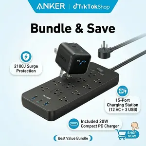 #SummerVibes Anker Power Strip with 2100J Surge Protector, Outlet Extender, 5ft Extension Cord with Multiple Outlets, 12 AC, 2 USB A,1 +Anker Smart Display Charger, Anker Nano 45W Fast Charging USBC Charger with Smart Recognition, Built-In Care Mode, tikt