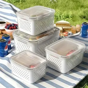 12pcs Plastic Food Storage Container Set with Drainage Basket and Lids Leakproof Fridge-Safe Reusable Multi-Purpose Kitchen Organizer for Fruits Vegetables and Food Airtight Utensils