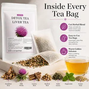 Detox Tea Liver Tea, 50 Herbal Tea Bags, Dandelion Root, Milk Thistle, Licorice Root, Burdock Root, Nettle Leaf, Peppermint & Fennel Seed, Caffeine Free Herbal Tea Blend, 3.5 oz