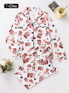 Stylish Two-Piece Star Pattern Pajama Set for Women, Premium Smooth Fabric Long Sleeve Top and Pants, Comfortable and Chic Sleepwear
