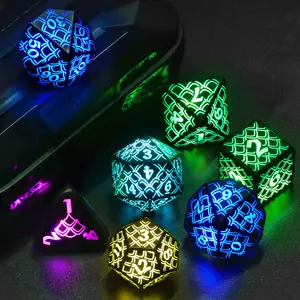 RGB Light-Up Rechargeable Polyhedral Dice Set - Wireless Charging Neon Dice for Dungeons & Dragons Role-Playing Games, DND Gift Item