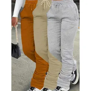 3-Pack Women'S Casual Sweatpants with Pockets, Solid Color Polyester Knit Fabric, Straight Leg Drawstring Joggers, All Season Comfort Fit Can be used with raincoat