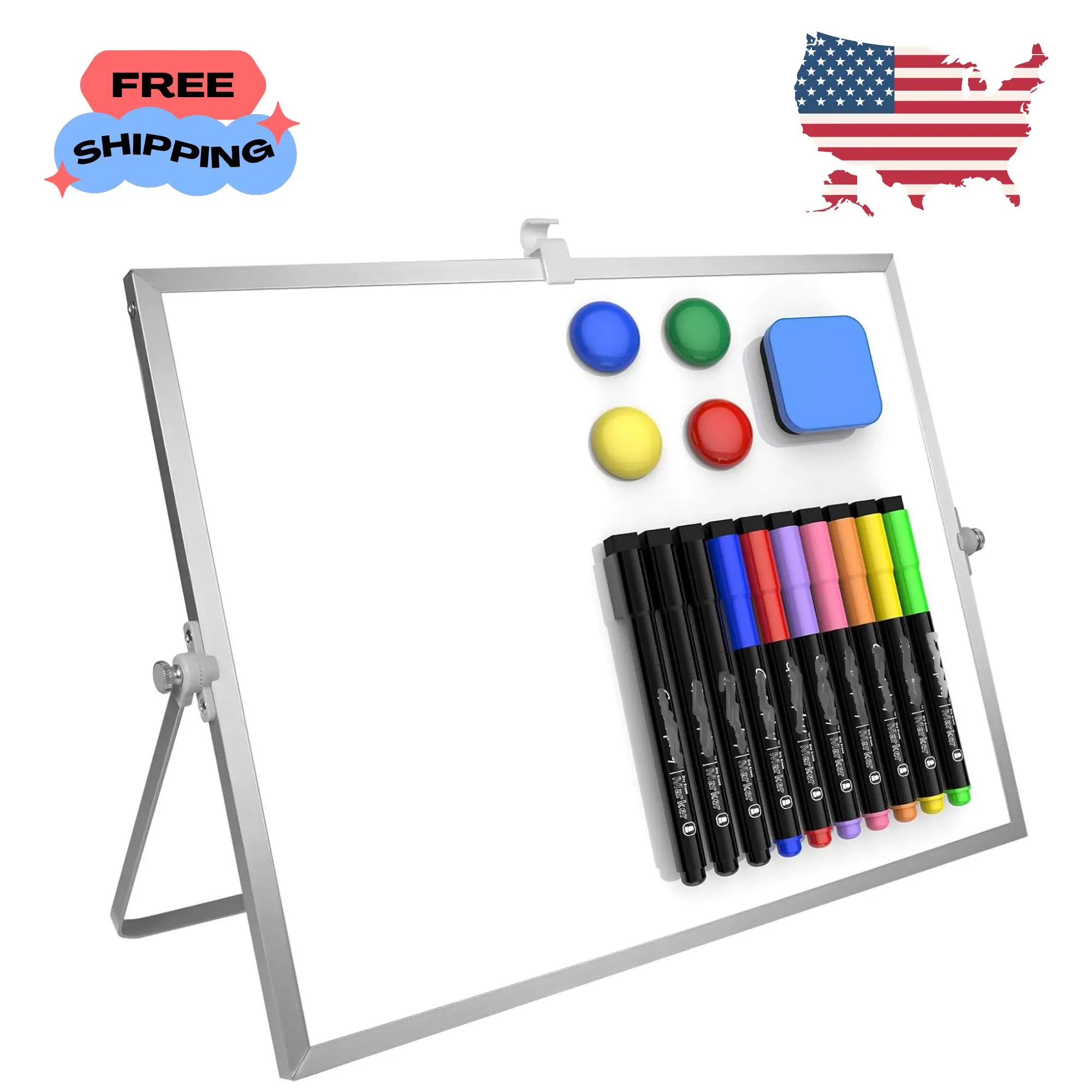 Dry Erase White Board, 16inX12in Large Magnetic Desktop Whiteboard
