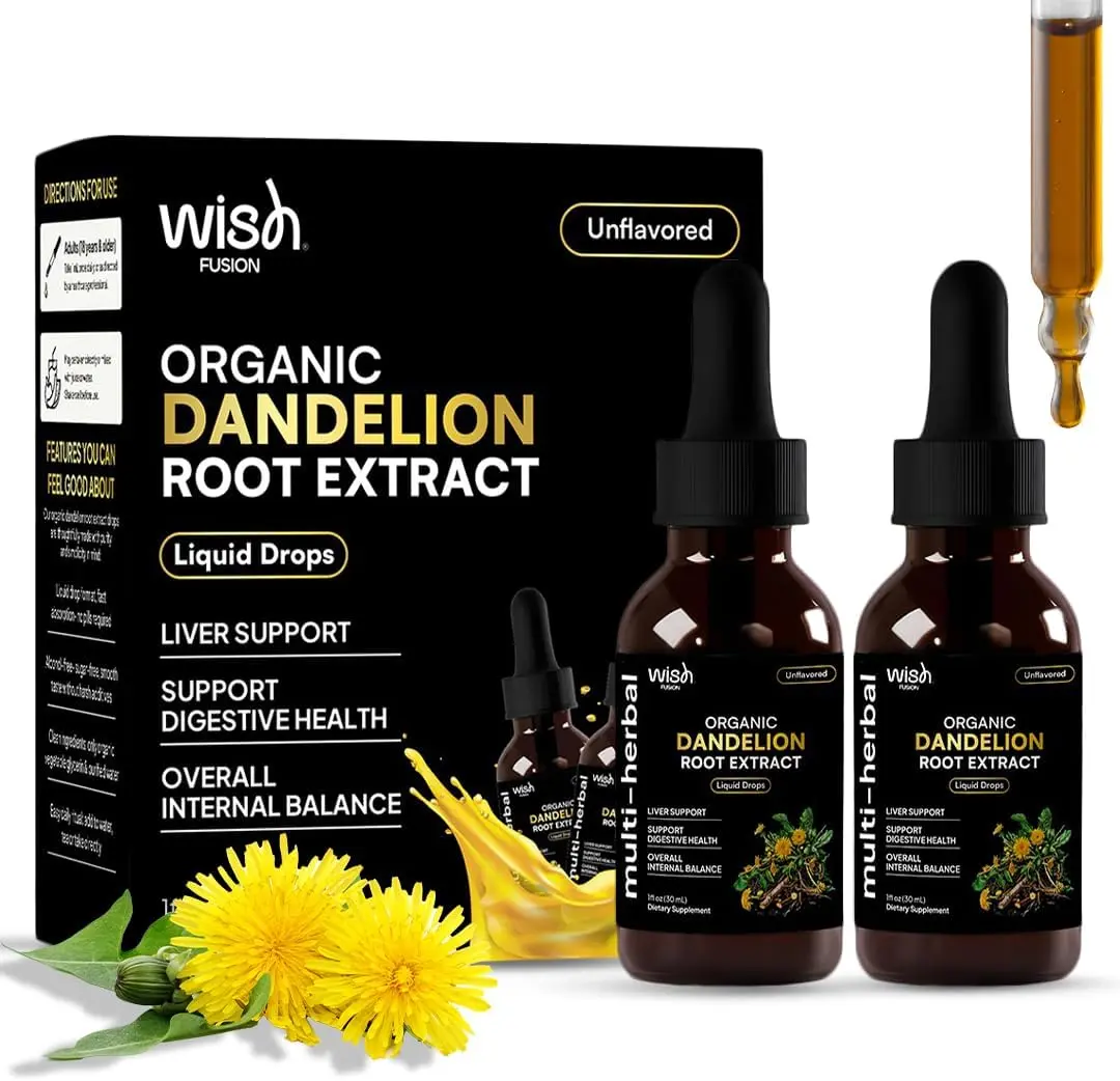 Organic Dandelion Root Extract Drops 700mg – Alcohol-Free Liquid Supplement for Liver & Digestive Support – 2-Pack 30ml Herbal Drops for Women & Men