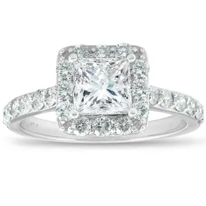 2 Ct Diamond Princess Cut Halo Engagement Ring 14k White Gold