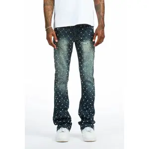 Glit Dark Wash Rhinestone Stacked Flare Jean