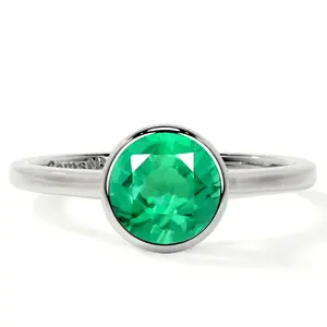 Bezel Set Round Emerald Solitaire Ring (0.75cts.)- REM002-6X6-AA