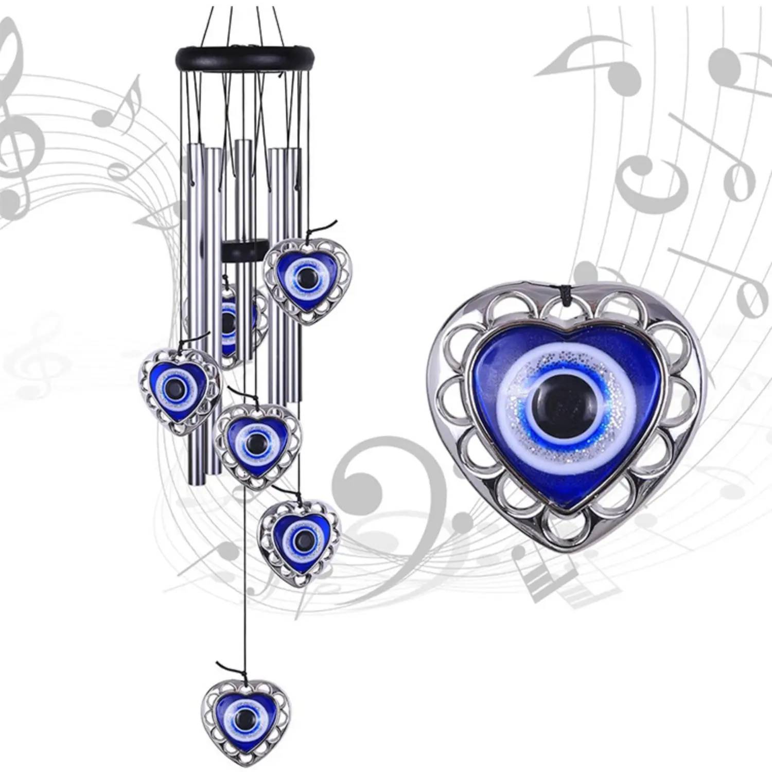 Aluminum Wind Chimes with Decorative Evil Eye Motif, Pendant Bells for Outdoor Garden and Backyard Spaces, Backyard Decor, Metal Wind Chimes, Garden Spaces