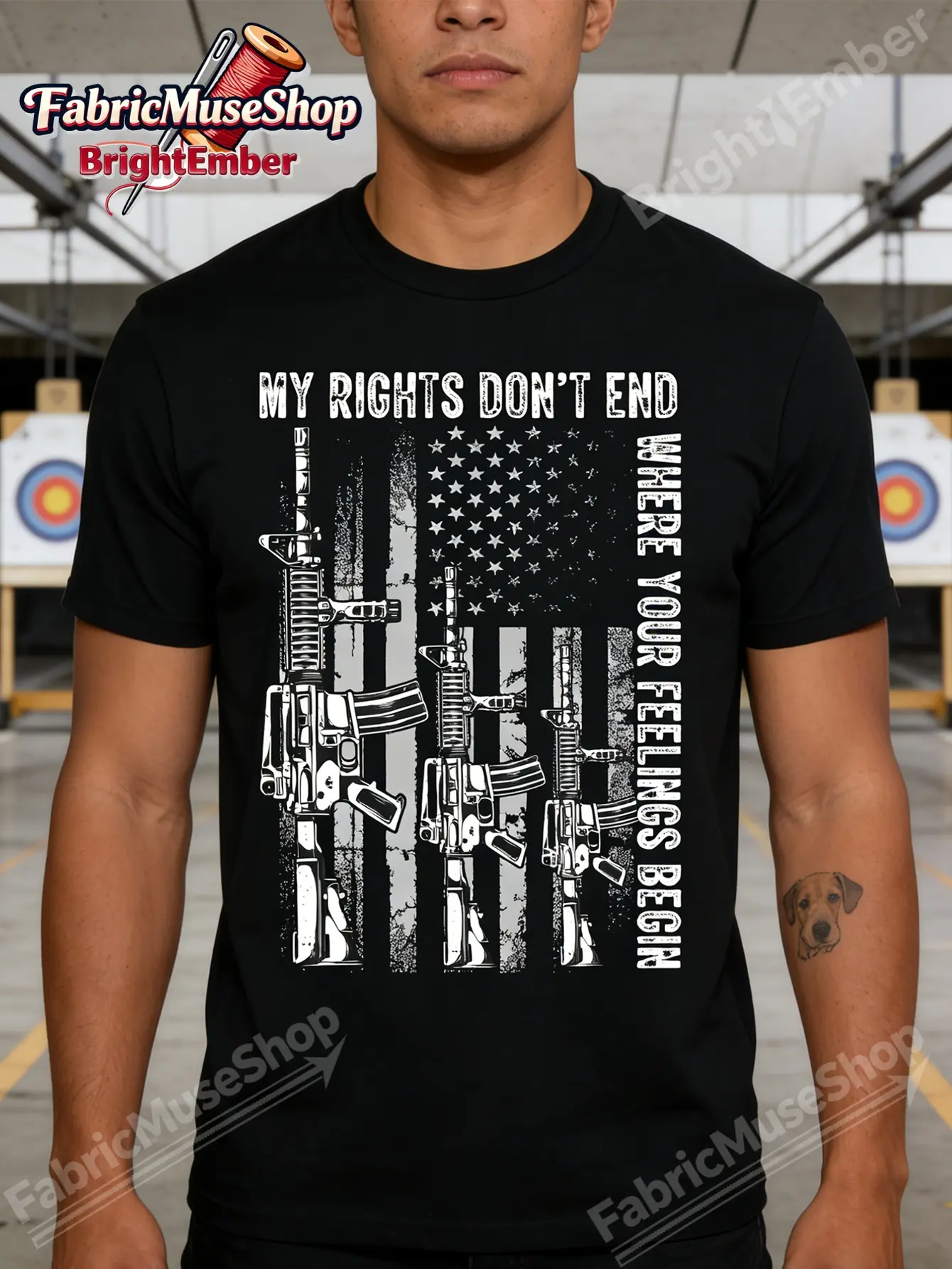Men'S USA Flag Gun Rights T-Shirt - 2A Amendment Graphic Tee Featuring The Slogan 'My Rights Don'T End Where Your Feelings Begin', with an AR-15 Rifle And Flag Design, Comfortable Fit Casual Short Sleeve Shirt for Gun Lovers