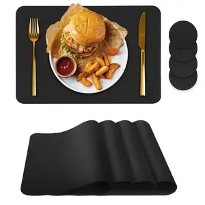 Table Mat and Cup Pad Coasters Set 8 Pieces, PU Leather Insulated Dining Table Mats, Waterproof Washable Kitchen Indoor Outdoor Party Dinner Pads