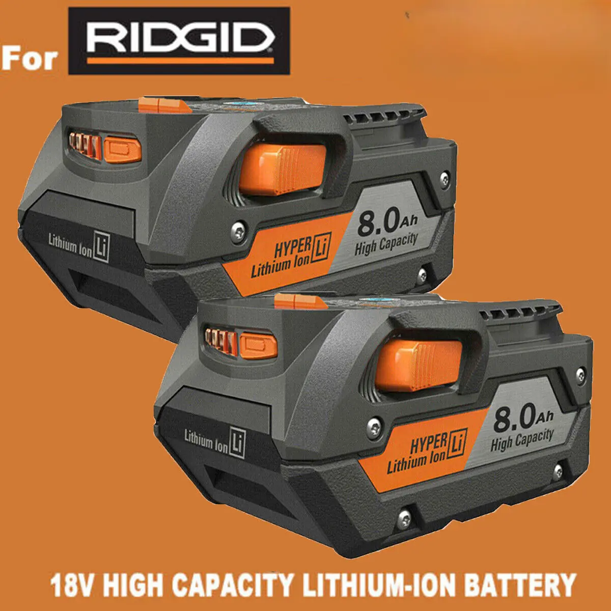2-Pack RIDGID 18V Lithium-Ion MAX Output 8.0 Ah Power Tool Batteries, Compatible with R840087, R840085