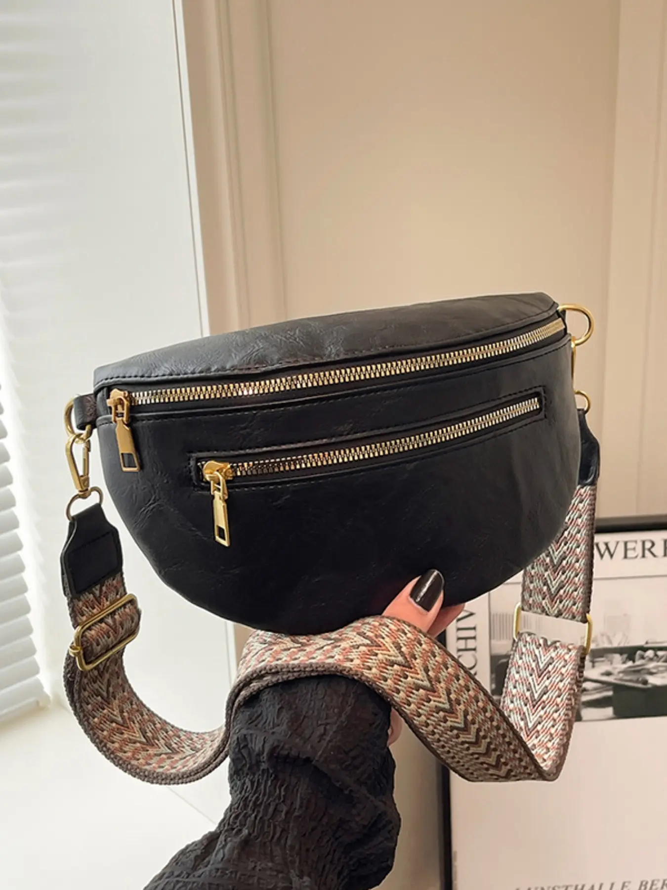 Bohemian Women's Fashion Shoulder Bag, Vintage Outdoor Sports Waist Pack, Fashion Waist Packs, Dual Zipper Pockets, Casual PU Chest Bag, Adjustable Strap, Casual Bum Bag, Bumbag, Zipper Fanny Pack, Zipper Belt Bag, Versatile Bag