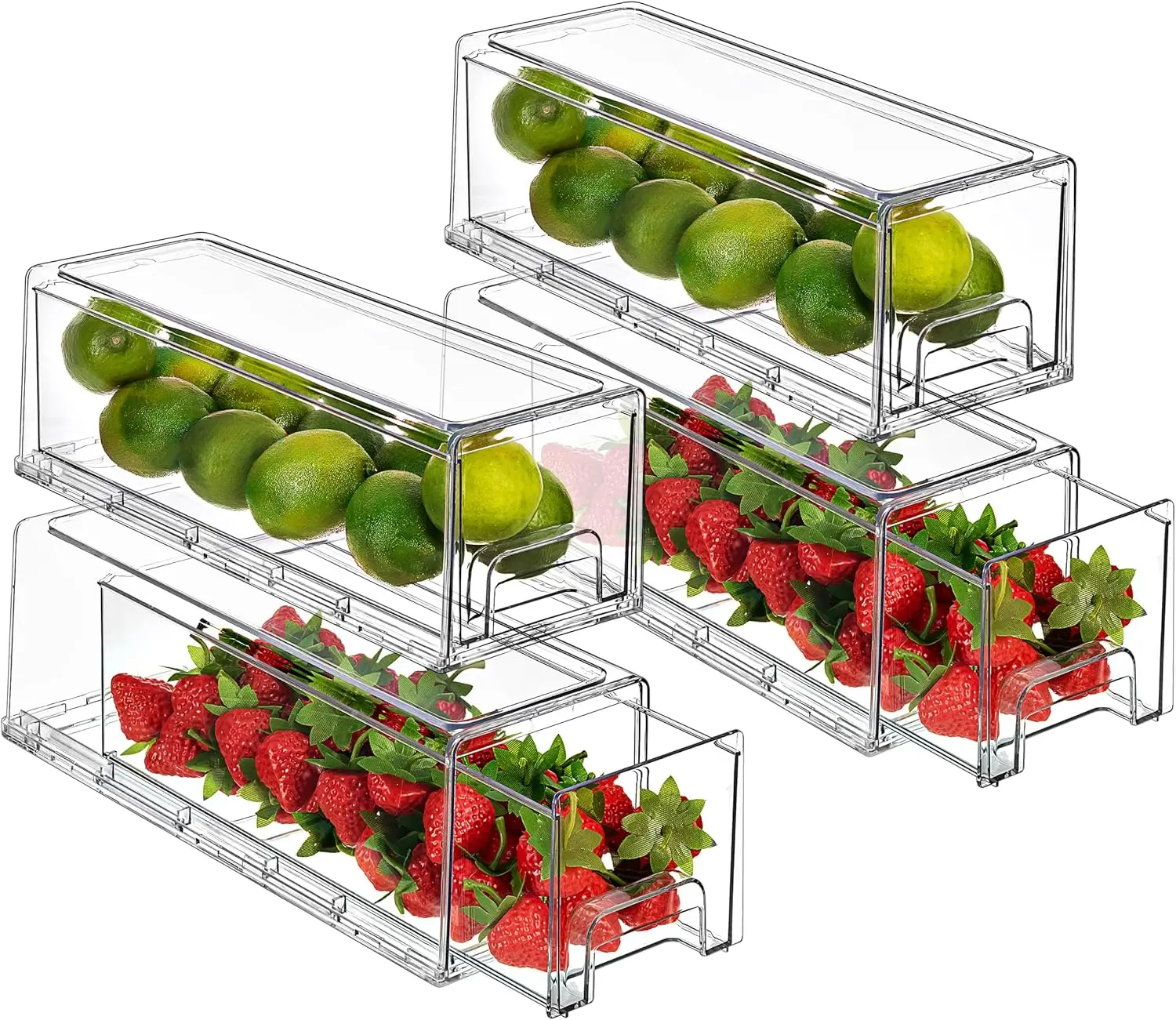 Sorbus Fridge Drawers - 4 and 6 Pack Clear Stackable Pull-Out Refrigerator Organizer Bins - Durable BPA-Free Plastic for Food Storage and Organization Containers