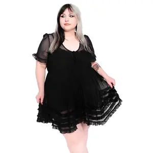 Coralie Black Mesh Babydoll Ruffle Dress