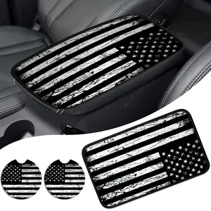 American Flag Pattern Car Center Console Cover & Cup Coasters, Universal Armrest Cover & Non-slip Coasters Car Accessory, Car Interior Decoration Accessories for Men Women, Vehicle, Automotive, Car Decals, Car Interior Set, Car Trinkets