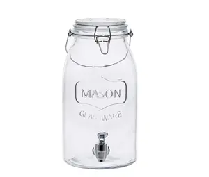 Clear Glass Mason Sun Tea Beverage Dispenser Jar with Easy Pour Spout for Iced Tea Lemonade Juice & Party Drinks Perfect for Home Use
