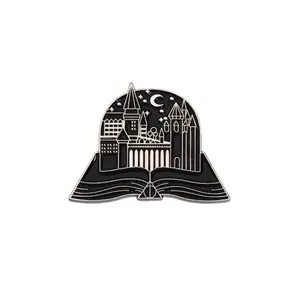 Book wizard castle imagination enamel pin
