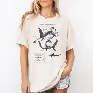 Comfort Colors Great Hammerhead Shark Shirt, Vintage Hammerhead Anatomy Graphic Tee, Ocean Life Shirt