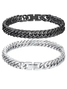 2pcs Cuban Chain Bracelets Couple Gift Stainless Steel Wrist Silver Color, 8mm Wide 7.48/8.66 Inch, Halloween Christmas Valentine's Day Jewelry, High Quality Bracelet