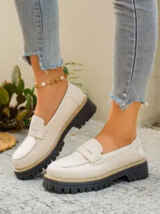 Women's Thick Sole Loafers, Multiple Colors Available, Comfortable Wide Round Toe Slip-On Casual Flats, Modern Style All Season Shoes, Easy Breezy Loafers