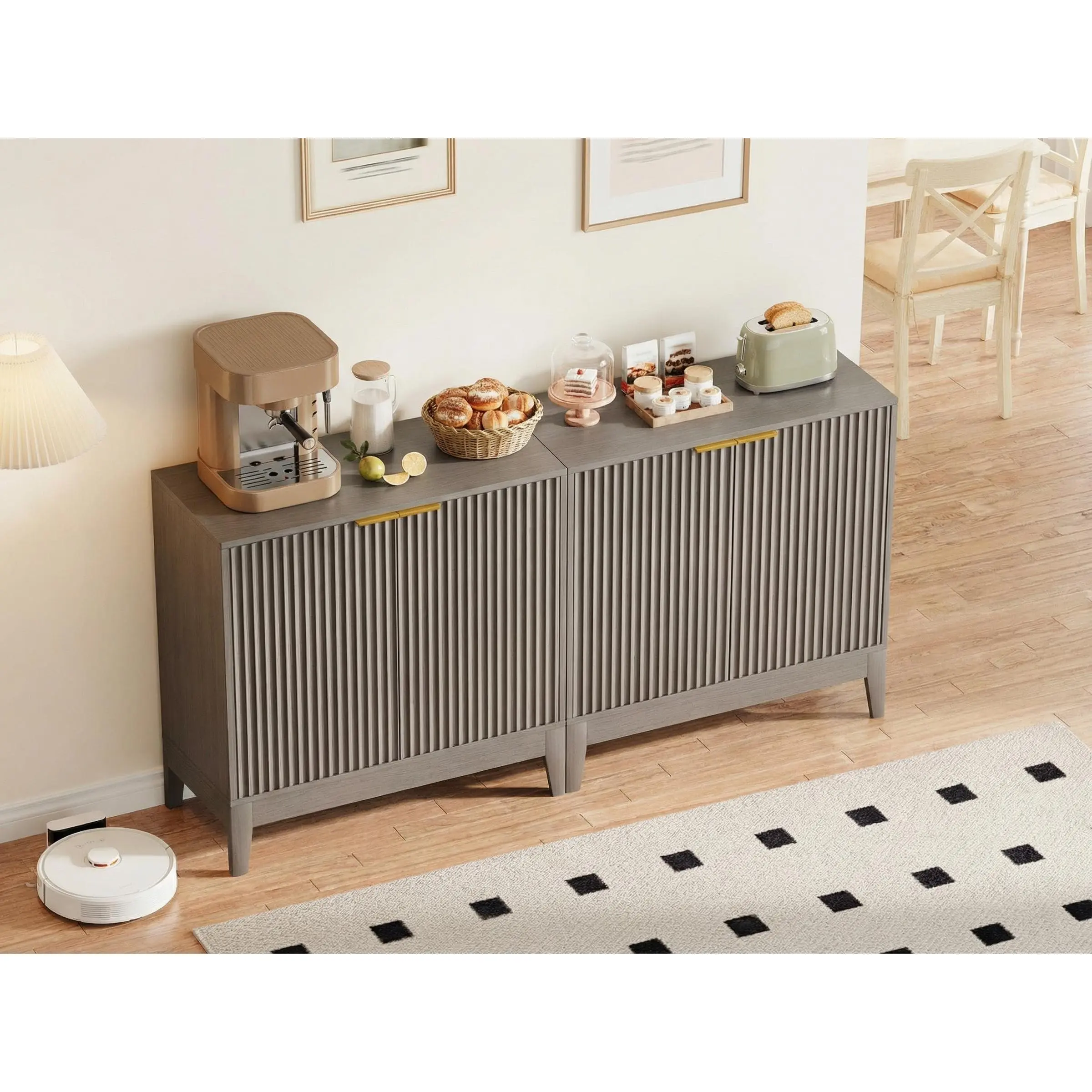 Modern Fluted Wood Sideboard Buffet Cabinet - Engineered Wood with Wave Pattern, 31.5"w x 15.7"d x 31.5"h, Double Doors, Adjustable Shelf, Easy Setup, Oak Ash Finish, for Living Room, Kitchen, Entryway Console Table, Bar