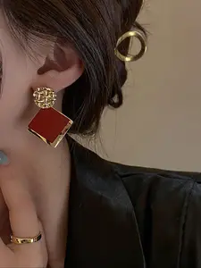 Women's Elegant Asymmetric Drop Earrings, Geometric Square Design, Geometric Shape, Perfect for Parties & Celebrations, All-Season Wear, Unique Earrings, Asymmetrical Earrings, Festive Earrings
