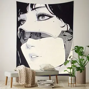 A tapestry with horror anime pattern print,  machine washable, perfect decoration item for bedroom, living room, office or outdoor use Gift Wall