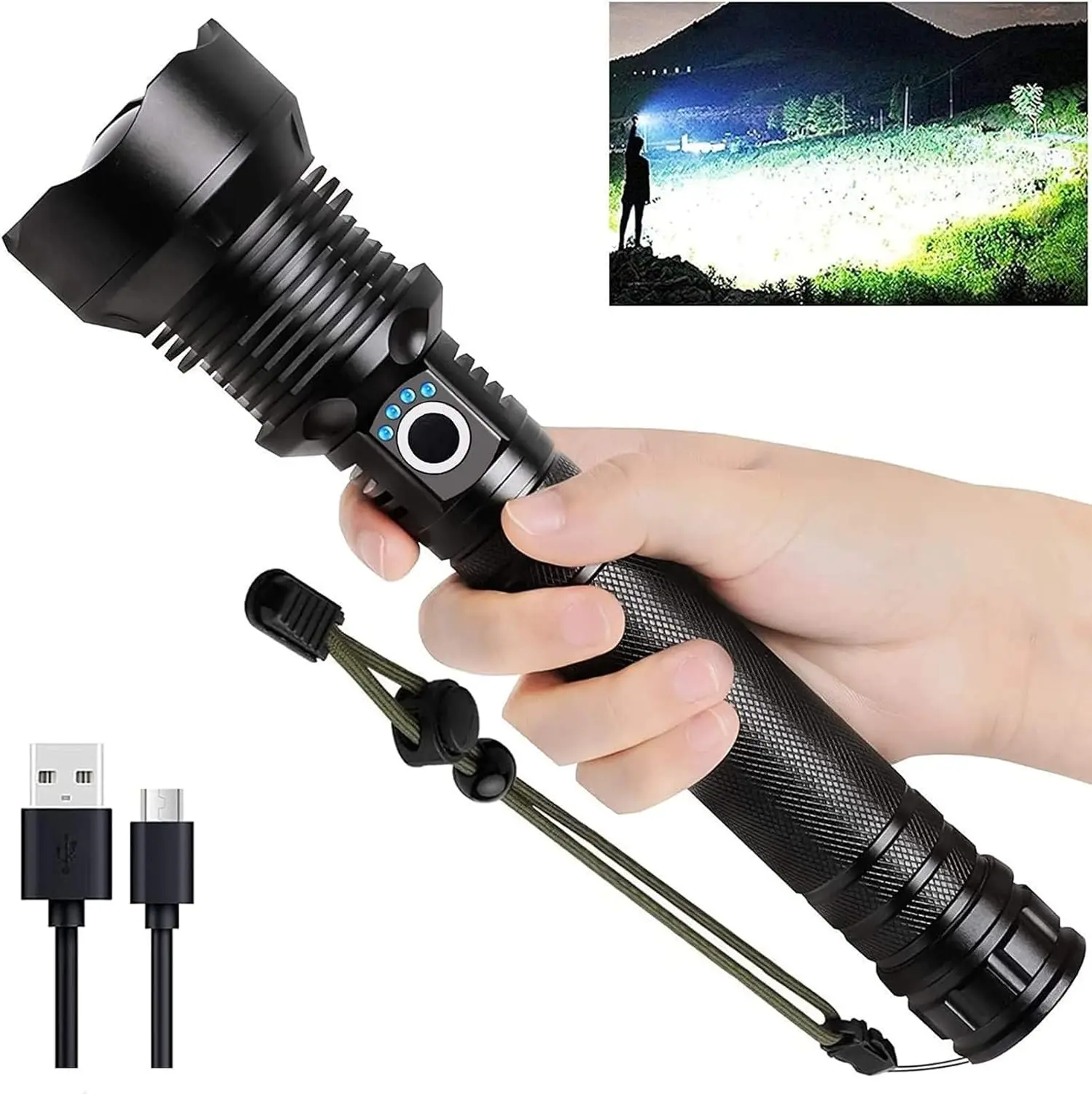 Rechargeable LED Flashlights High Lumens, 99,000 Lumens Super Bright Flashlight with 5 Modes & Waterproof, Powerful Handheld Flashlight for Camping Emergencies