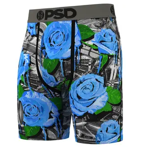 PSD Mens Rose Drippin Boxer Brief - Standard Length 7 Inch Inseam, Soft and Breathable Poly Blend Fabric