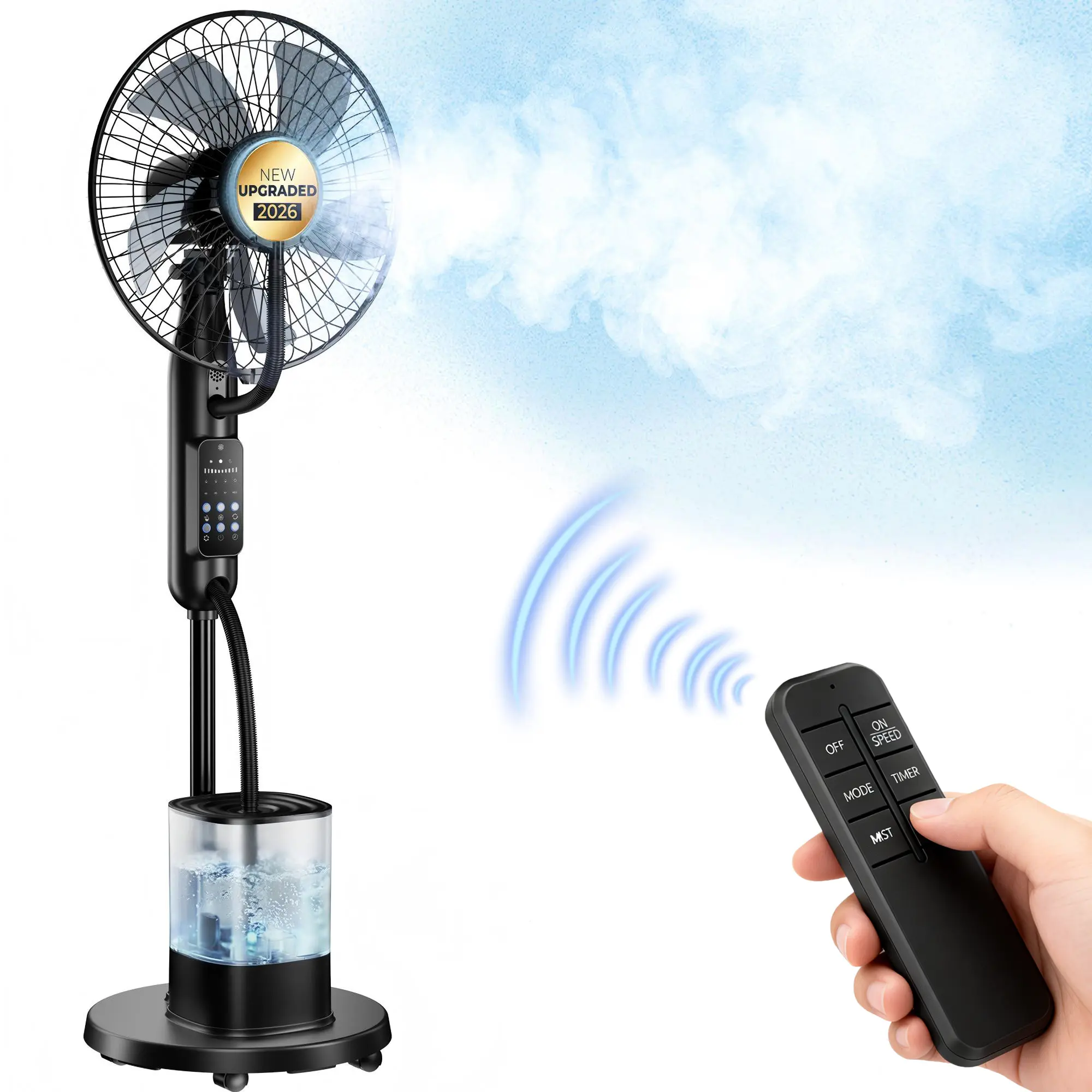 4L Large Water Tank Mister Cooling Fan, 5 Speeds 3 Modes Misting Standing Fan, Floor Fan with Remote for Home, Bedroom, Patio, Outdoor Multifunctional Cooling Fan Integrated Misting Fan
