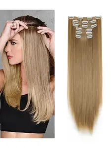 Women's Clip-On Hair Extensions Set, 6-Piece with 16 Clips, Long Straight Synthetic Hair Pieces, Synthetic Clip Hairpiece for Instant Volume and Length