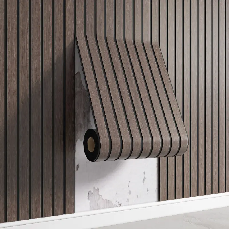 3D Self-Adhesive PVC Wall Panels Roll, Thick Wood Grain Design, Peel and Stick Panels for Walls, Easy Installation Home Decor Tiles, Modern Wave Pattern Wall Decoration, Decorative Wallpaper, Wall Paneling Roll