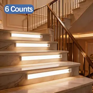 6 - Pack Motion Sensor LED Stair Lights Indoor, USB Rechargeable Magnetic Stick On Night Lights, Wireless Under Cabinet Lighting for Kitchen, Closet, Hallway, Bedroom  Valentines Day Gift