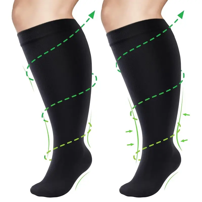 Plus Size Solid Color Compression Socks, 1 Pair Thigh High Stockings, Sports Support Socks for Men & Women, Breathable Compression Socks, Workout Socks, Compression Athletic Socks