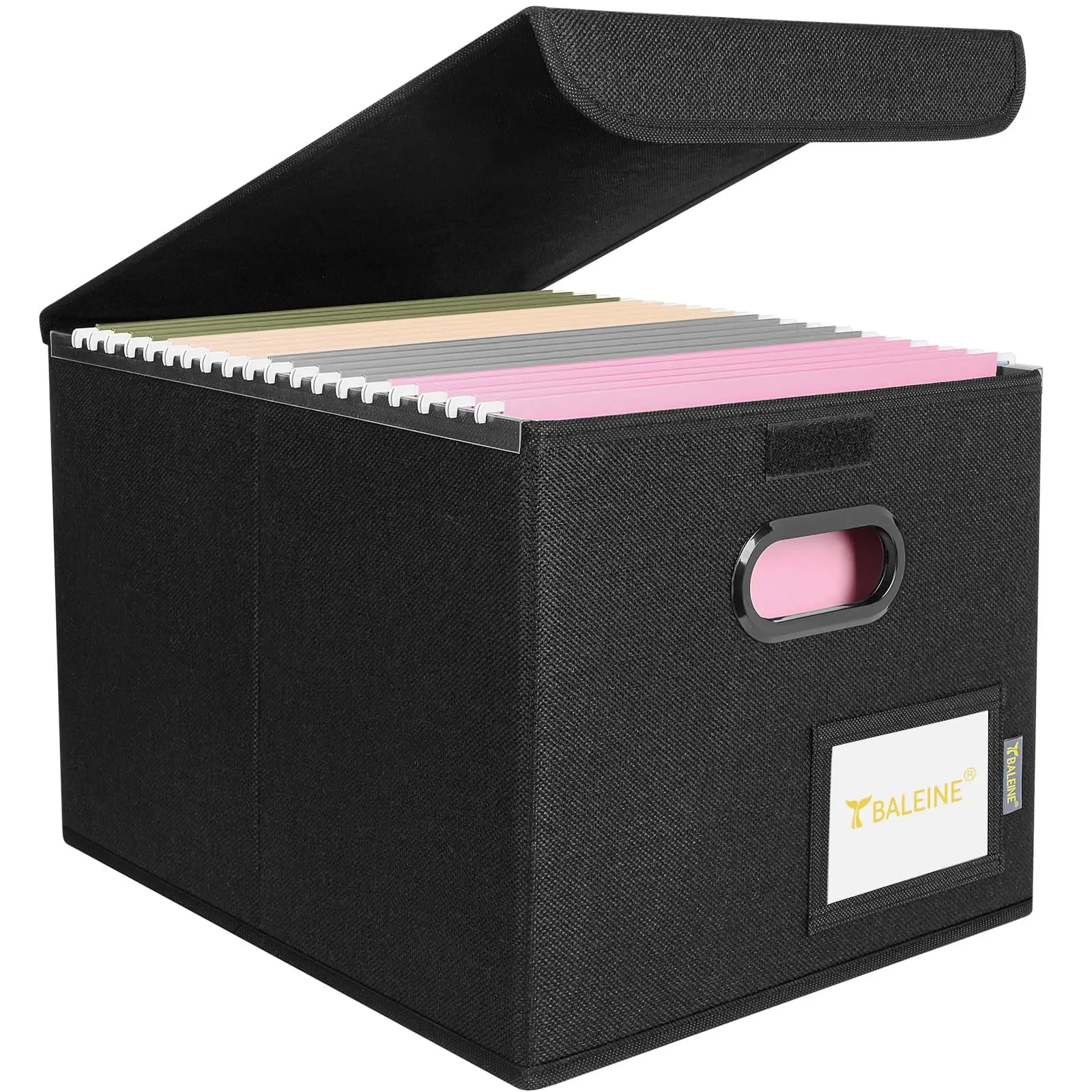 1-Pack Rectangular Collapsible Desk File Box with Lid Included, Home Office Storage Bin & Document Holder for Workspace, Holds Hanging Folders to Store Folders & Keep Papers Neat and Accessible