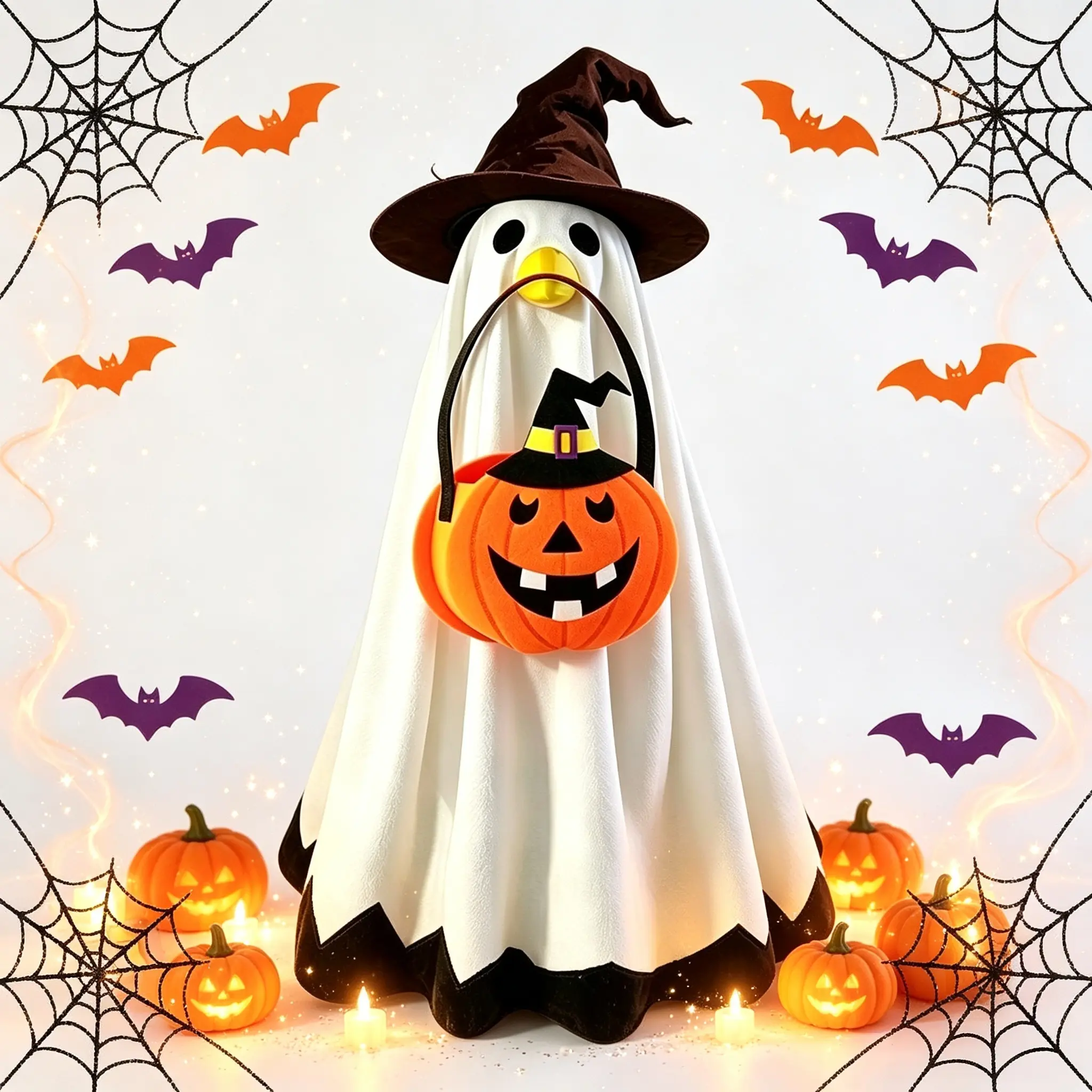 23-in Halloween Wizard Ghost Goose Outfit, Fall Porch Lawn Decorative Costume with Pumpkin Trick-or-Treat Bag, Outdoor Yd Patio DIY Decor for Autumn Halloween Party