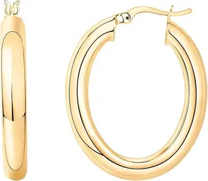 PAVOI 14K Gold Plated Sterling Silver Post Monet Oval Chunky Lightweight Hoop Earrings for Women