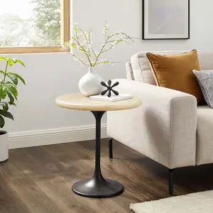 Modway Lippa 20" Round Artificial Travertine  Side Table in Black Travertine