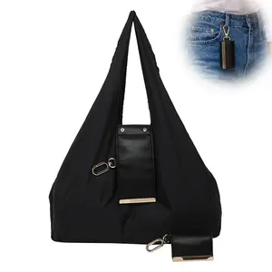 Foldable Mini Tote Bag with Key Ring, Vegan Leather Portable Handbag for Shopping Travel Daily Use
