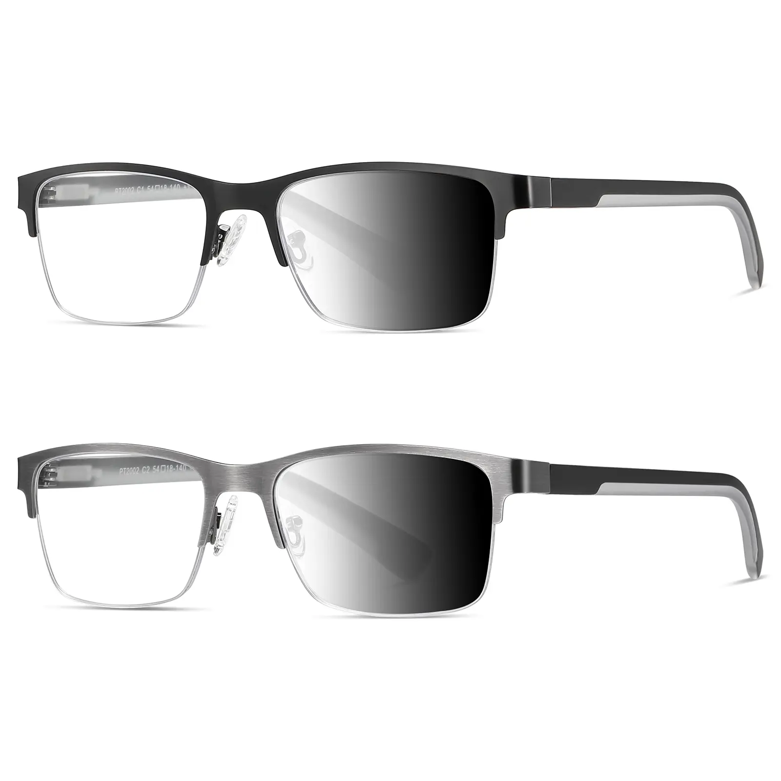 DEIYSEGL Eyeglasses for Women, 2 Pack Rectangular Metal Statement Frame, Non-Prescription Photochromic Polycarbonate Lenses with Blue Light Blocking & UV400 Sun Protection, Statement Frame Glasses, Unisex Names, Outdoor Indoor, Uv400 Block, Metal Frame, S