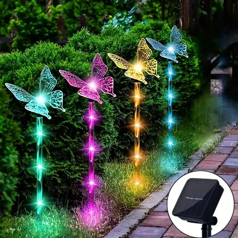 Solar Butterfly Design Garden Sign Post Light, 8 Light Modes LED Decorative Pathway Light, Outdoor Solar Landscape Light, Suitable for Courtyard & Garden