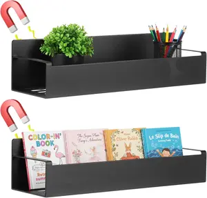 2 Pcs Magnetic Spice Rack for Refrigerator,Heave Duty Magnetic Shelf for Kitchen,Magnet Book Shelf for Whiteboard,Space Container,Drill Free, Black