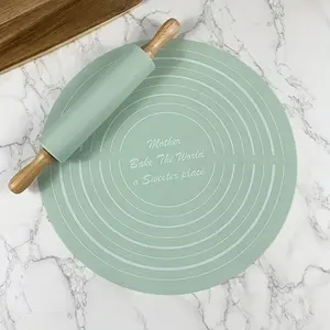 Silicone Pastry Mat & Rolling Pin, 1 Set Round Potholder Set, Kitchen Baking Tools For Cake & Dough Making