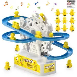 Stair Climbing Duck Music Light Track Sliding Toy with 3 Ducks, Unisex Kids Plaything, Fun Educational Gift for Children
